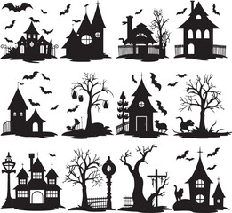 Halloween silhouette set on white background vector illustration