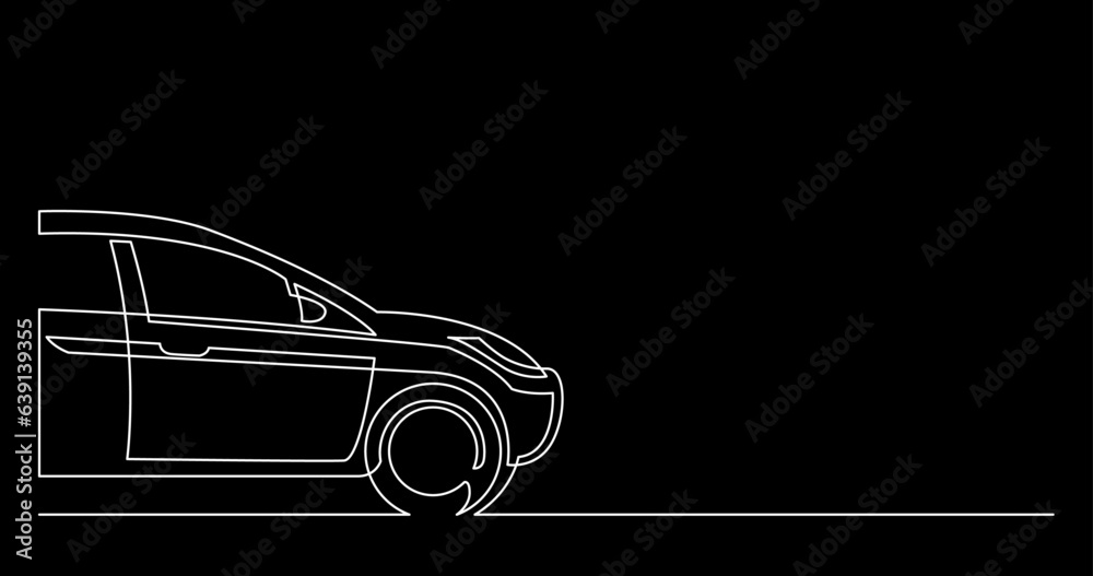 Wall mural continuous line drawing vector illustration with fully editable stroke of car on black background