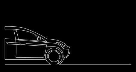 continuous line drawing vector illustration with FULLY EDITABLE STROKE of car on black background