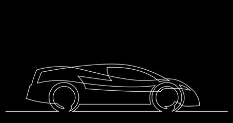 continuous line drawing vector illustration with FULLY EDITABLE STROKE of car on black background