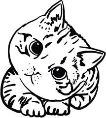 cartoon cute kitten line drawing