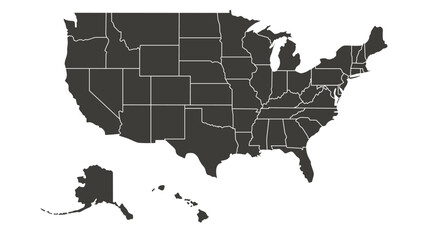 United States of America map. USA map. Flat black and white vector illustration. American map for poster, banner, t-shirt. Design USA cartography map. - obrazy, fototapety, plakaty