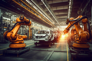Car assembly line at an innovative factory Generative AI