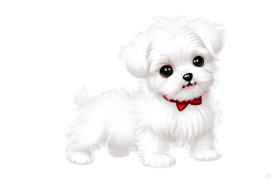 Cute maltese puppy on transparent background.