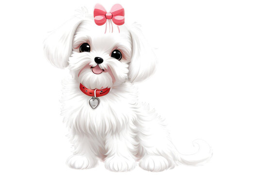 Cute maltese puppy on transparent background.