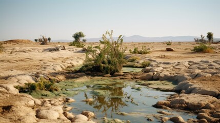 Fototapeta na wymiar Desertification halted as greenery reclaims arid land | generative AI