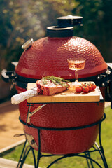 Barbecue Tomahawk Steak ready to be grilled outdoors