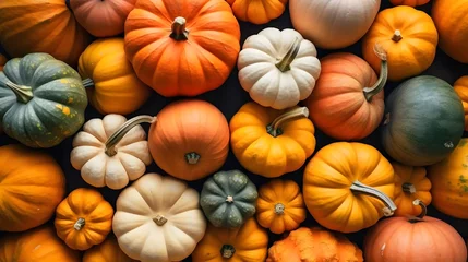 Foto op Plexiglas Various fresh ripe pumpkins as background, AI Generative © Lucky Ai
