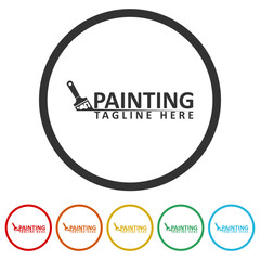 Painting company template. Set icons in color circle buttons
