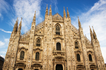 Fototapeta premium Milano Duomo Cathedral City in Milan historical tourist attraction in Italy Gothic building religious center, shopping center landmark 