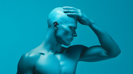 human body model with hand on forehead - obrazy, fototapety, plakaty