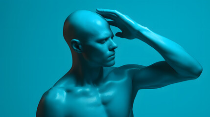 human body model with hand on forehead