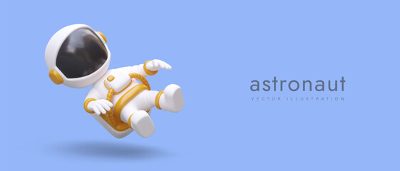 3D astronaut in zero gravity. Floating character in spacesuit. Exploration of universe, going into space. Technology development. Concept on colored background © ArtHub02