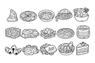 Italian cuisine food element outline sketch collection	