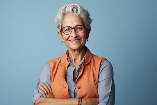 Portrait Of Happy Indian Senior Woman Or Lady Looking At Camera