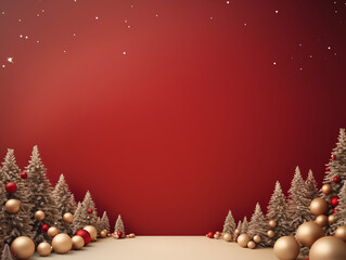 Christmas trees and ornaments with copy space background, holiday and happy new year concept