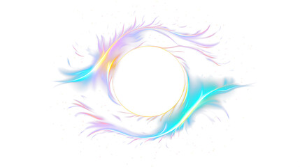 Obraz premium solar eclipse overlay effect neon blue, yellow, green, purple blazing star edge behind planet in dark sky