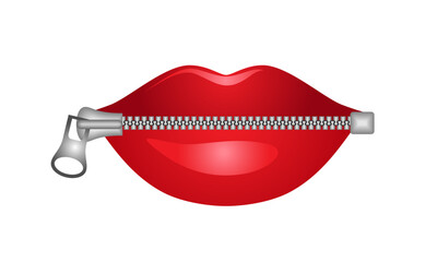 1413_Red glossy lips locked by metal zipper