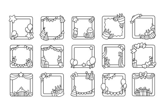 Birthday frame outline sketch collection