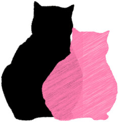 vector black and pink cat fatty silhouette sitting together
