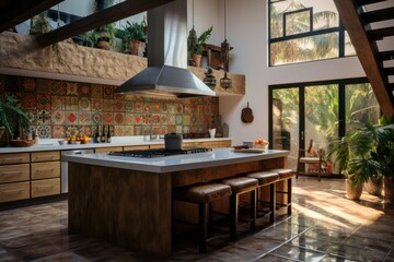rustic eco-friendly kitchen interior overlooking the street