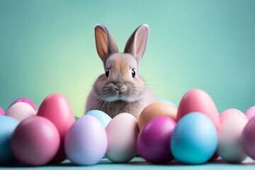 Naklejka na ściany i meble cool bunny, multicolor eggs around, happy easter day