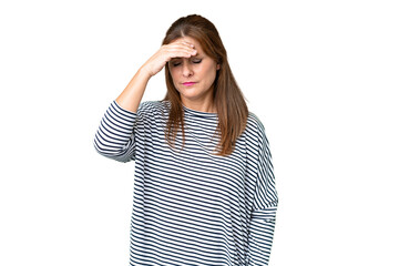 Middle age woman over isolated background with headache