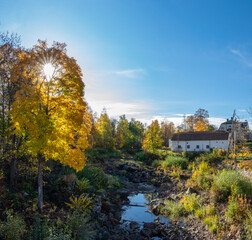 Autumn view of Ludvika town and Väsman lake in Sweden at sunset.