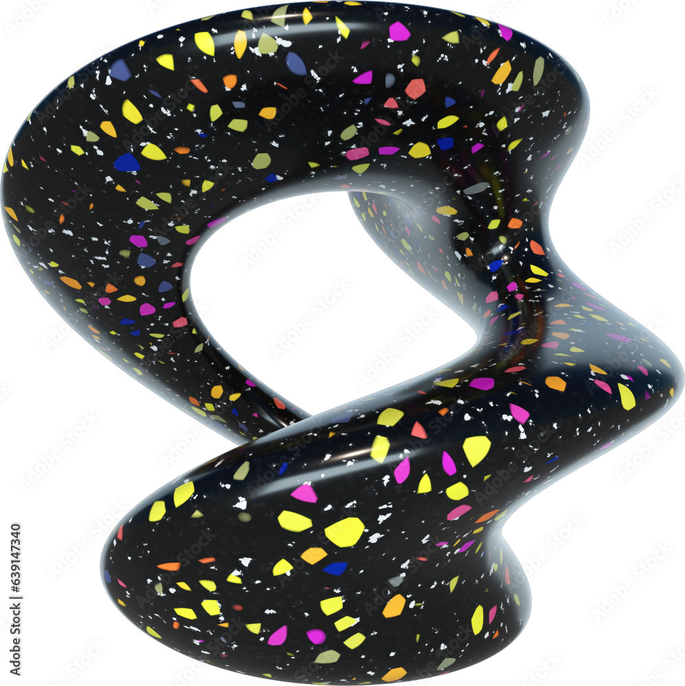 Wall mural 3d abstract black terrazzo shape in a playful style with a transparent background. geometric shape.