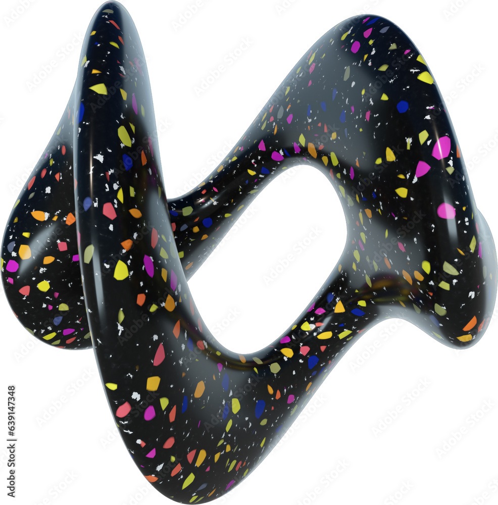 Wall mural 3d abstract black terrazzo shape in a playful style with a transparent background. geometric shape.