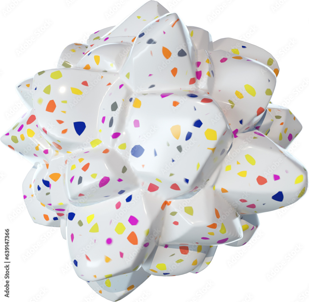 Wall mural 3d abstract white terrazzo shape in a playful style with a transparent background. geometric shape.