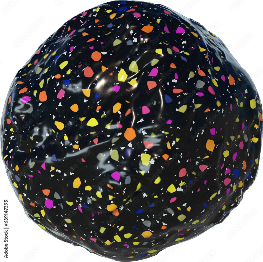 Sticker 3d abstract white and black terrazzo inflated shape in a playful style with a transparent background