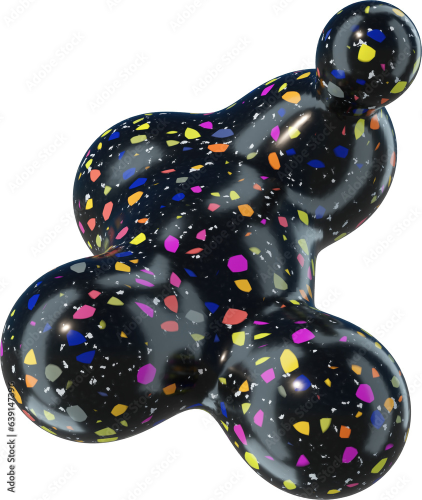 Poster 3d abstract black terrazzo shape in a playful style with a transparent background. geometric shape.
