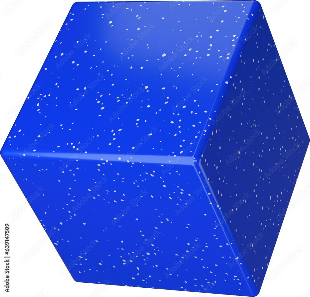 Poster 3d abstract blue terrazzo plastic cube in a playful style with a transparent background