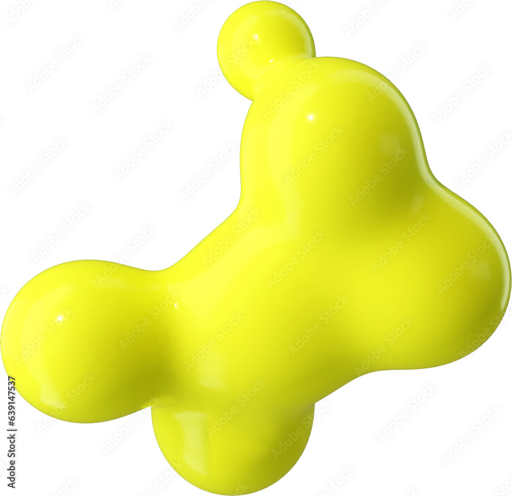 Poster 3d abstract yellow plastic shape in a playful style with a transparent background. geometric shape.