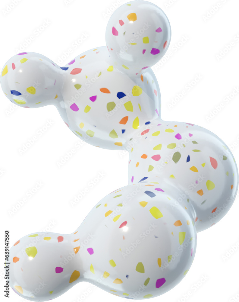 Sticker 3d abstract white terrazzo shape in a playful style with a transparent background. geometric shape.