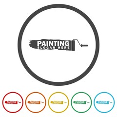 Painting template logo. Set icons in color circle buttons