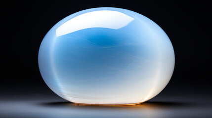 An enchanting image of a smooth, polished moonstone reflecting its characteristic blue adularescence under soft natural light 