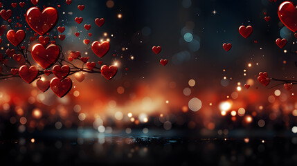 Abstract love background with heart-shaped lights on the street