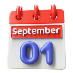 September 1 - 3d Calendar Icon Render Red