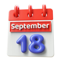 September 18 - 3d Calendar Icon Render Red
