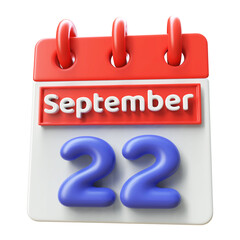 September 22 - 3d Calendar Icon Render Red