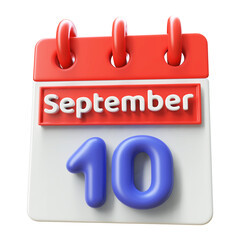 September 10 - 3d Calendar Icon Render Red