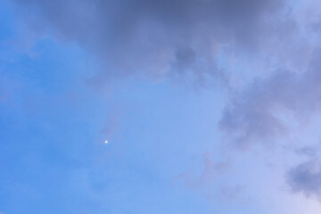 Dark blue sky with white clouds background blue cloud texture Dark blue sky wallpaper with full white clouds and sunlight.