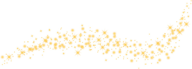 Glittering vector dust on a transparent background. Golden sparkling lights. Christmas Holiday glow particle. Magic star effect. Shine background. Festive party design. PNG image	
