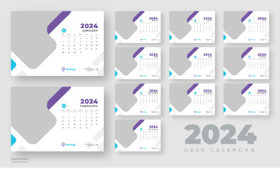 Desk calendar 2024 planner template, corporate desk calendar schedule 2024 monthly planner template - obrazy, fototapety, plakaty