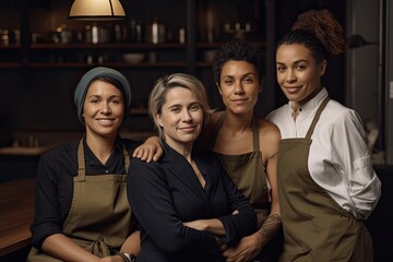 Group of female colleagues in a restaurant. AI generative