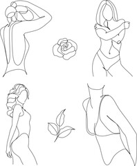 Woman Body Line Drawing Prints Set. Female Silhouette Creative Contemporary Abstract Line Drawing. Beauty Fashion Female Body. Vector Minimalist Design for Wall Art, Print, Card, Poster.
