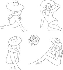 Woman Body Line Drawing Prints Set. Female Silhouette Creative Contemporary Abstract Line Drawing. Beauty Fashion Female Body. Vector Minimalist Design for Wall Art, Print, Card, Poster.