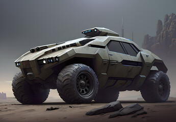Obraz premium Future combat vehicle concept cyberpunk style, Generative AI
